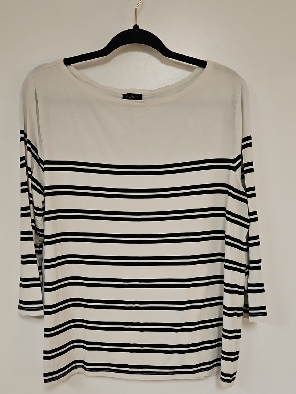 Ann Taylor White and Black Striped Long Sleeve Boatneck Top